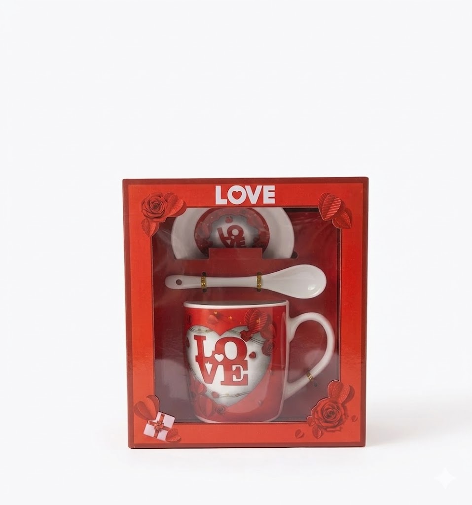 1389 ( Classic Red Love Heart Mug Gift Set with Spoon & Coaster ) Pcs/Ctn.60 - Image 2