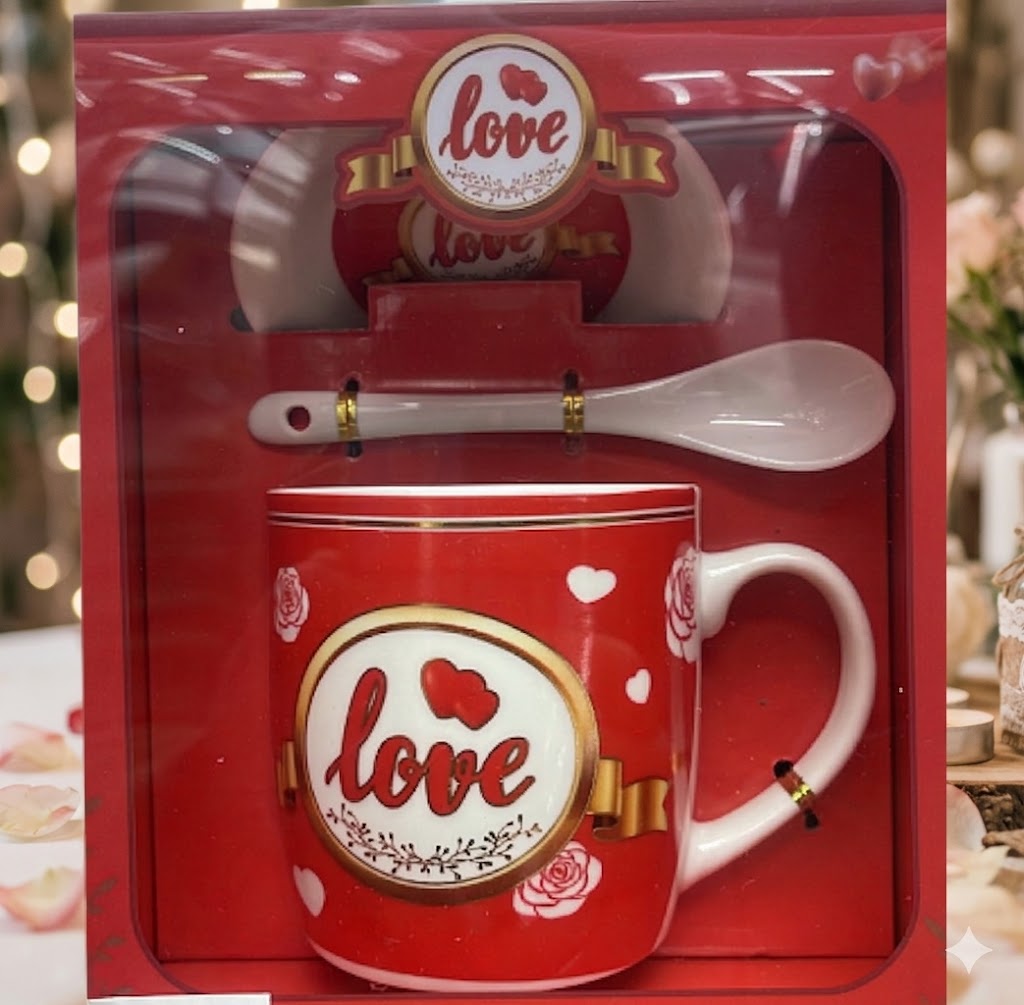 1391 ( Love-Themed Ceramic Mug Gift Set with Spoon & Coaster ) Pcs/Ctn.60