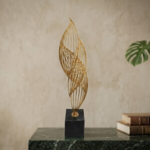 1393 ( Elegant Golden Twisted Leaf Metal Sculpture with Black Base )