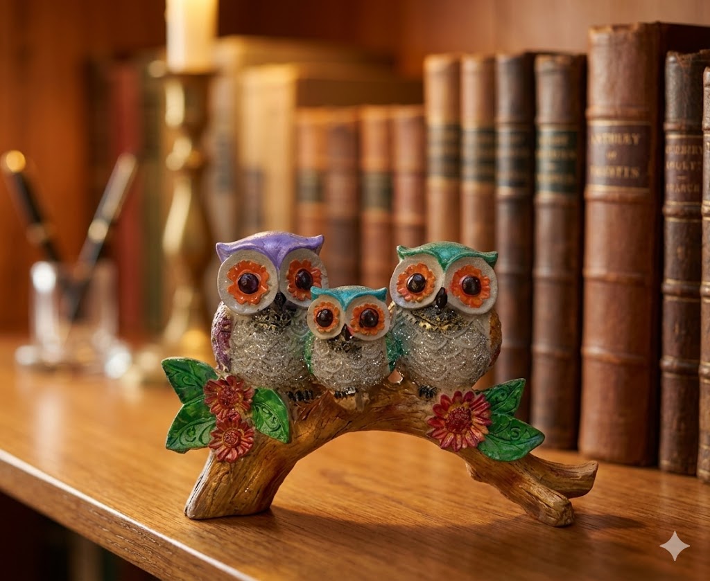 15NO OWL ( Colorful Owl Family Figurine on Branch ) Height-5 INCH | Width-8 INCH
