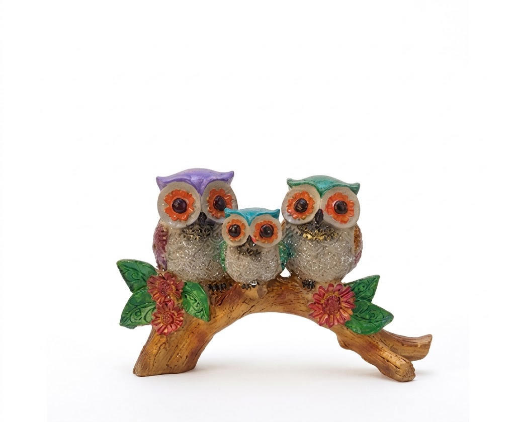 15NO OWL ( Colorful Owl Family Figurine on Branch ) Height-5 INCH | Width-8 INCH - Image 2