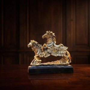 18 No Dh Horse ( Royal Dual Horse Warrior Decorative Showpiece ) Height-14 INCH | Width-15 INCH