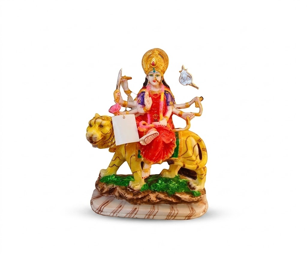 1 NO Mata ( Divine Maa Durga on Tiger Idol – Multicolor Marble Finish Statue )Height-12 INCH | Width-9 INCH - Image 2