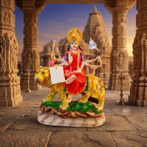 1 NO Mata ( Divine Maa Durga on Tiger Idol – Multicolor Marble Finish Statue )Height-12 INCH | Width-9 INCH