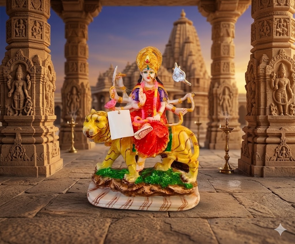 1 NO Mata ( Divine Maa Durga on Tiger Idol – Multicolor Marble Finish Statue )Height-12 INCH | Width-9 INCH