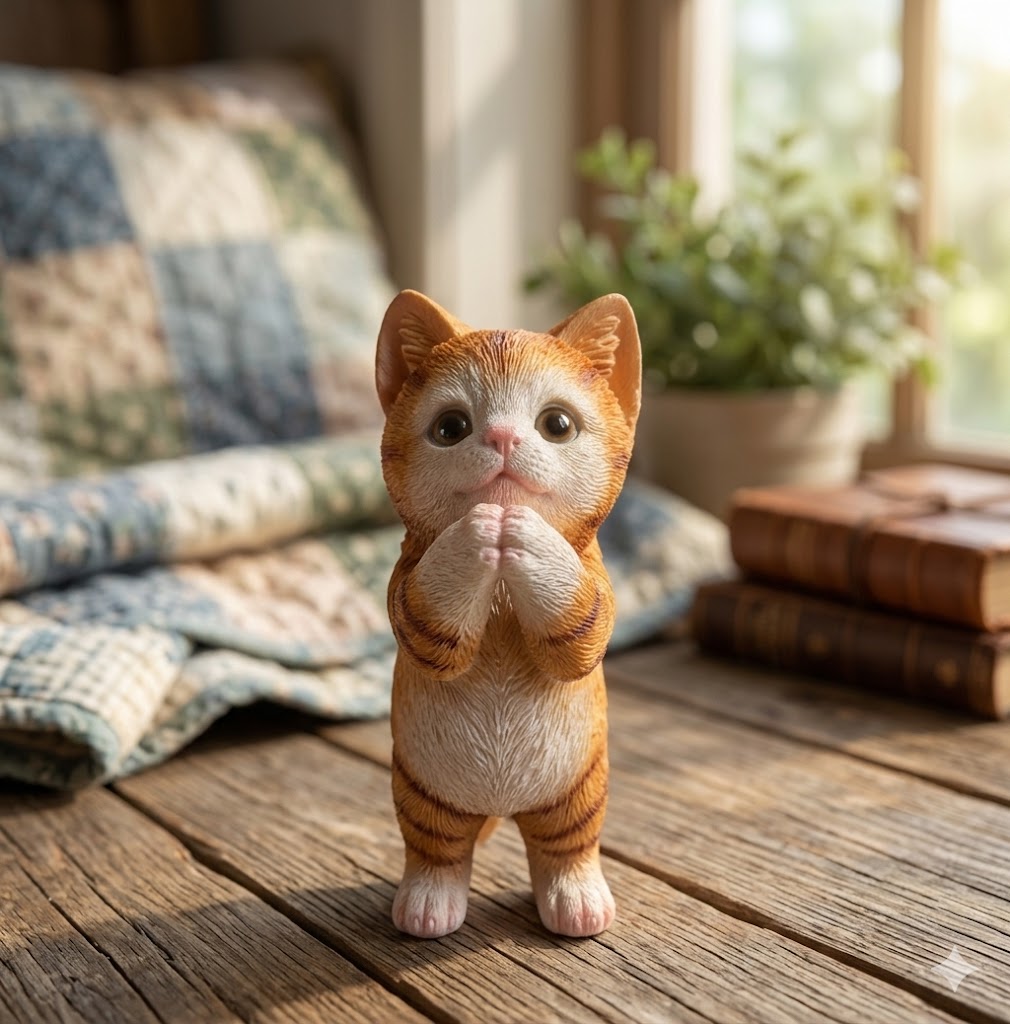 1NO CAT-A ( Golden Namaste Kitty Figurine ) Height-9 INCH | Width-3 INCH