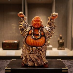 1NO CHOTA WOOD ( Laughing Buddha Prosperity Idol with Golden Ingot & Pearl )
