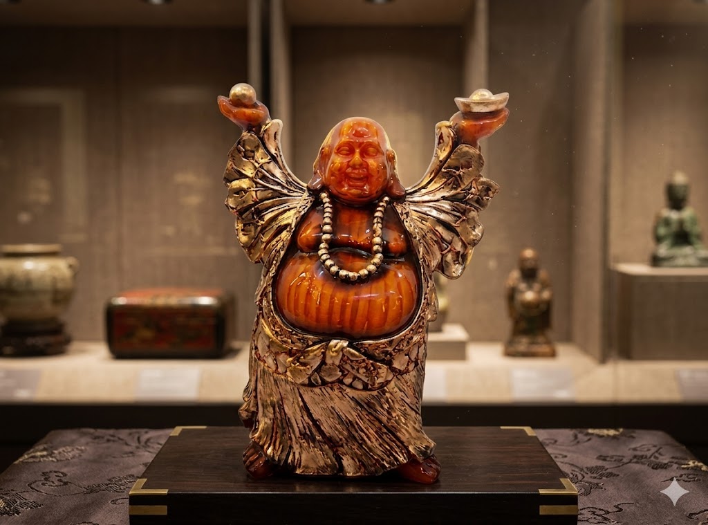 1NO CHOTA WOOD ( Laughing Buddha Prosperity Idol with Golden Ingot & Pearl )