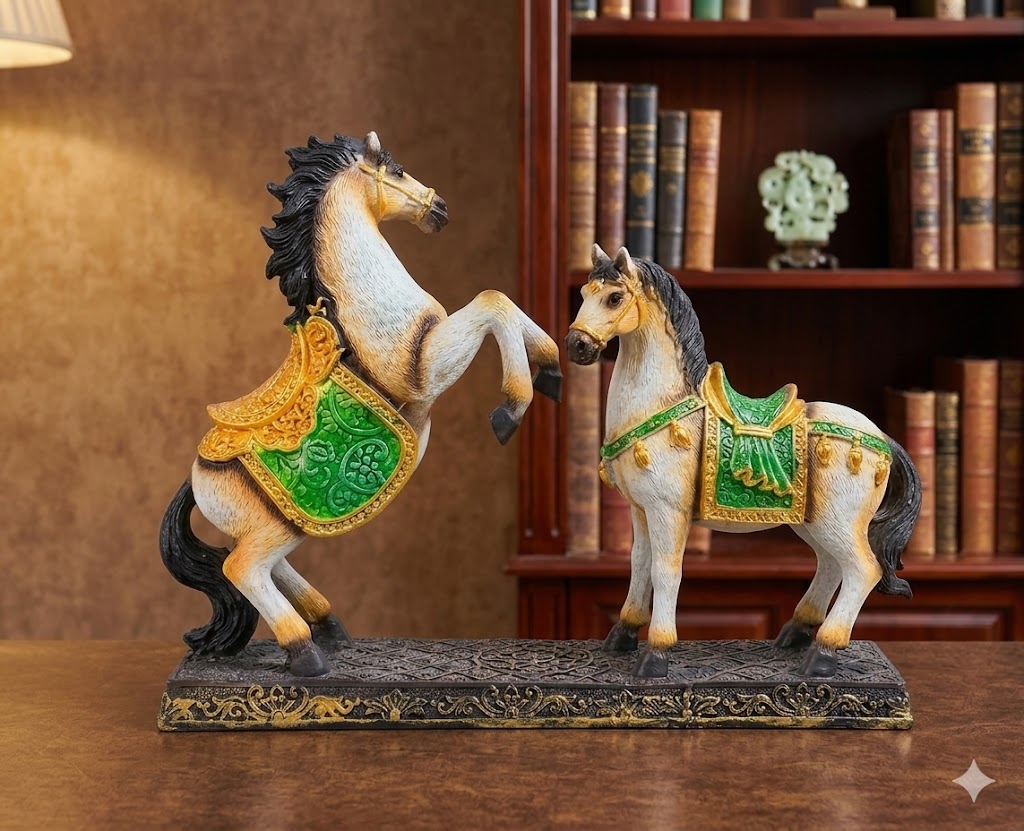 2 Texture Horse ( Royal Twin Horse Showpiece – Power & Prosperity Figurine )