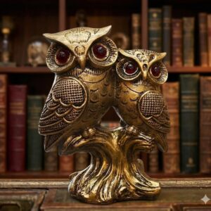 20 No OWL ( Golden Twin Owl Figurine with Ruby Eyes ) Height-7 INCH | Width-5 INCH