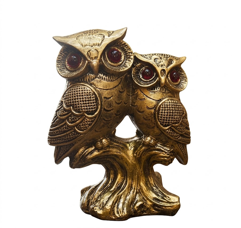 20 No OWL ( Golden Twin Owl Figurine with Ruby Eyes ) Height-7 INCH | Width-5 INCH - Image 2