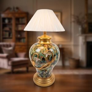 2298 ( Vintage Floral Ceramic Table Lamp with Gold Finish )