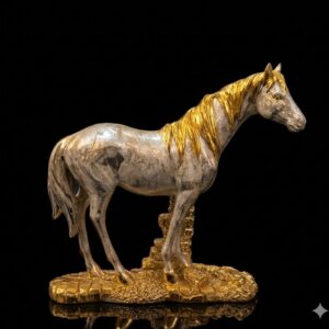 2911 ( Elegant Antique Finish Horse Figurine with Gold Accents )