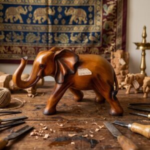 2NO HATHI WOOD ( Elegant Wooden Elephant Decorative Showpiece (Brown Finish) )