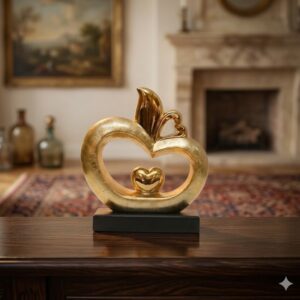 3005 ( Modern Golden Apple Heart Showpiece – Decorative Table Accent )