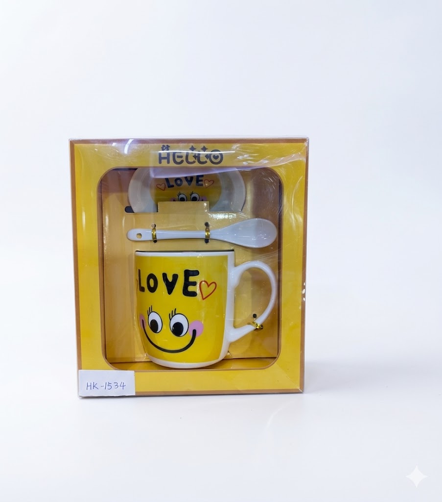 3376 ( Happy Smile Love Mug Gift Set with Spoon & Plate – Yellow Edition ) PcsCtn.60 - Image 2