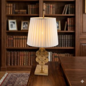 3495 ( Elegant Gold Disc Designer Table Lamp with Pleated Shade )