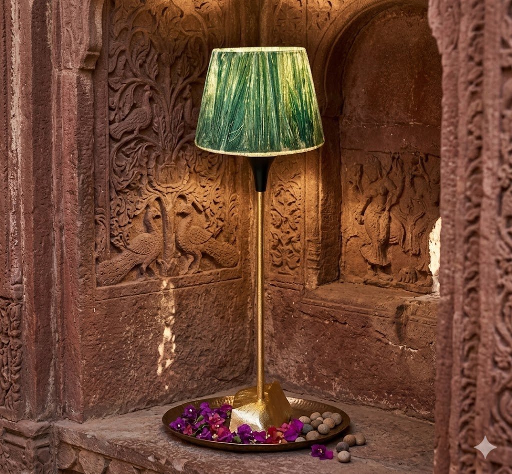 3498 ( Heritage Green Shade Floor Lamp with Antique Gold Base )