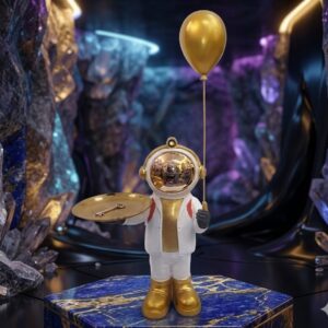 3664 ( Golden Astronaut Balloon Key Holder Figurine )