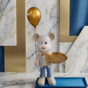 3665 ( Golden Balloon Bear Key Holder Tray Figurine )