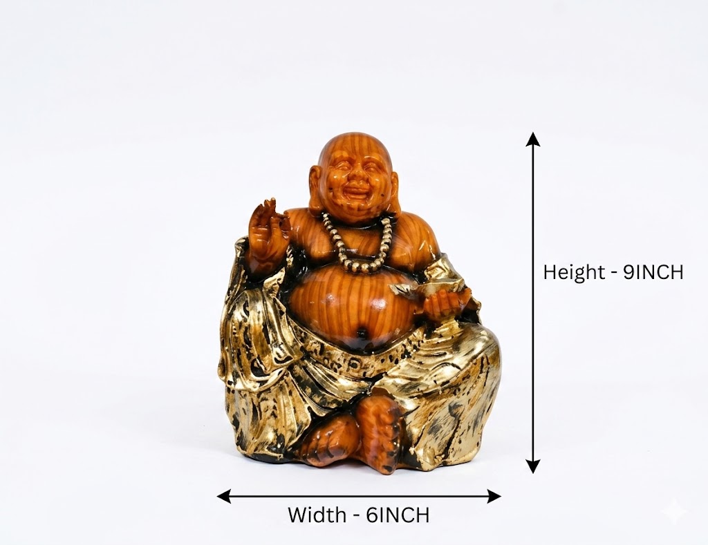 3 NO ( Wood Finish Laughing Buddha Blessing Idol ) - Image 2