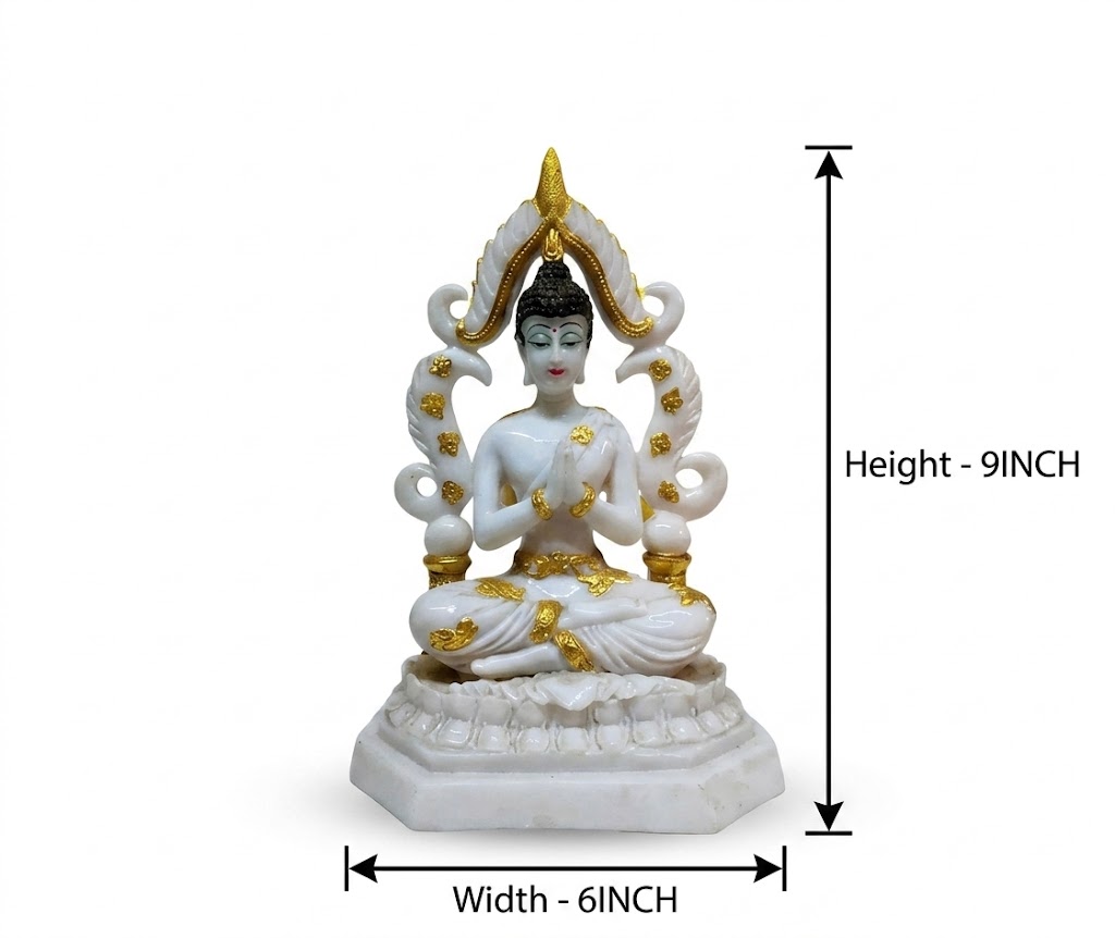 4023 ( Serene White & Gold Marble-Finish Meditating Buddha (Anjali Mudra) ) - Image 2