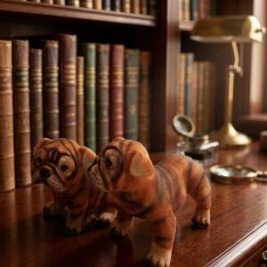 4NO DOG 1x2 ( Golden Twin Bulldog Figurine Set – Adorable Companion Sculpture ) Height-8 INCH | Width-6 INCH