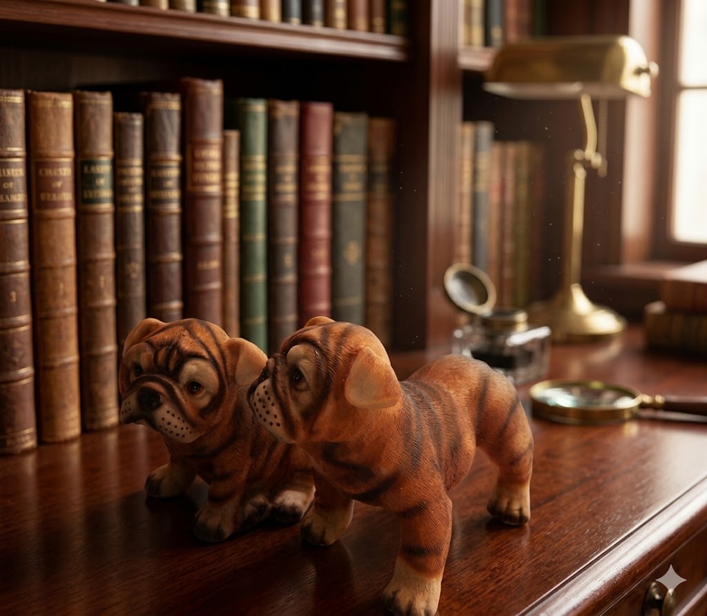 4NO DOG 1x2 ( Golden Twin Bulldog Figurine Set – Adorable Companion Sculpture ) Height-8 INCH | Width-6 INCH