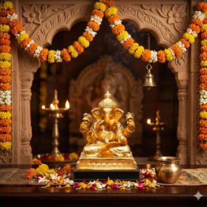 754 ( Divine Gold Finish Lord Ganesha Idol – Premium Decorative & Spiritual Statue )