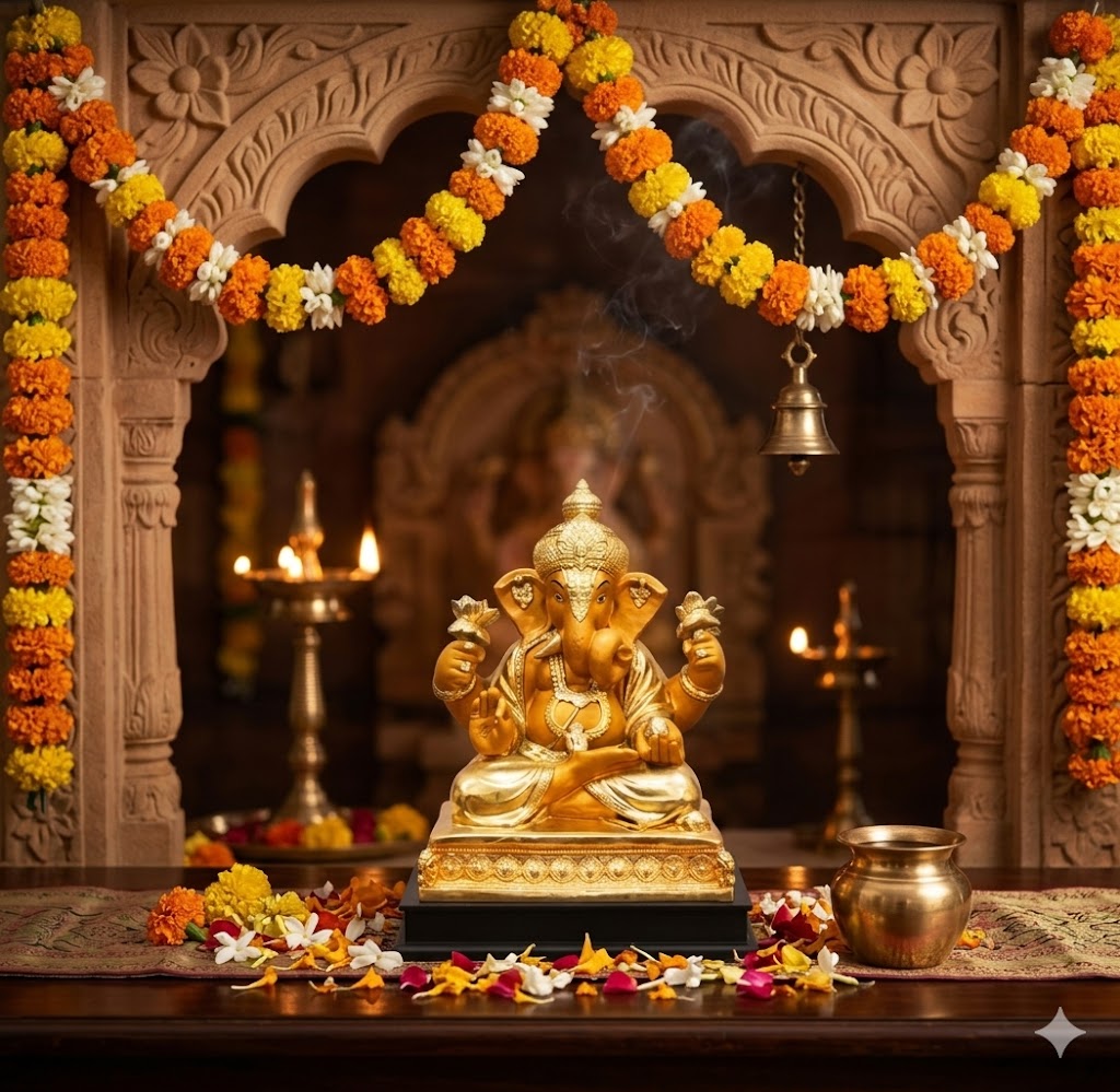 754 ( Divine Gold Finish Lord Ganesha Idol – Premium Decorative & Spiritual Statue )