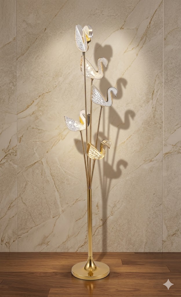 912 ( Luxury Golden Swan Floor Lamp Showpiece )