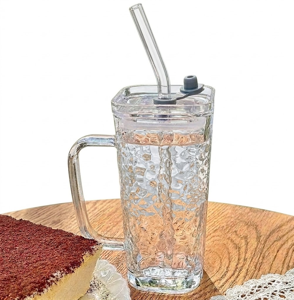 AR1512 ( Premium Hammered Glass Mug with Lid & Straw ) PcsCtn.70 - Image 2