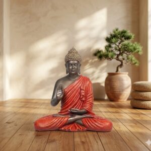 1017 ( Serene Meditating Buddha Statue – Red & Black Finish )