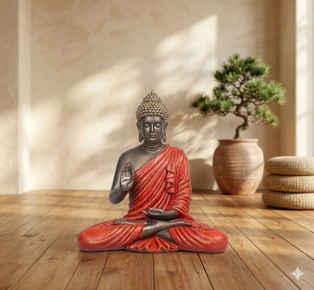 1017 ( Serene Meditating Buddha Statue – Red & Black Finish )
