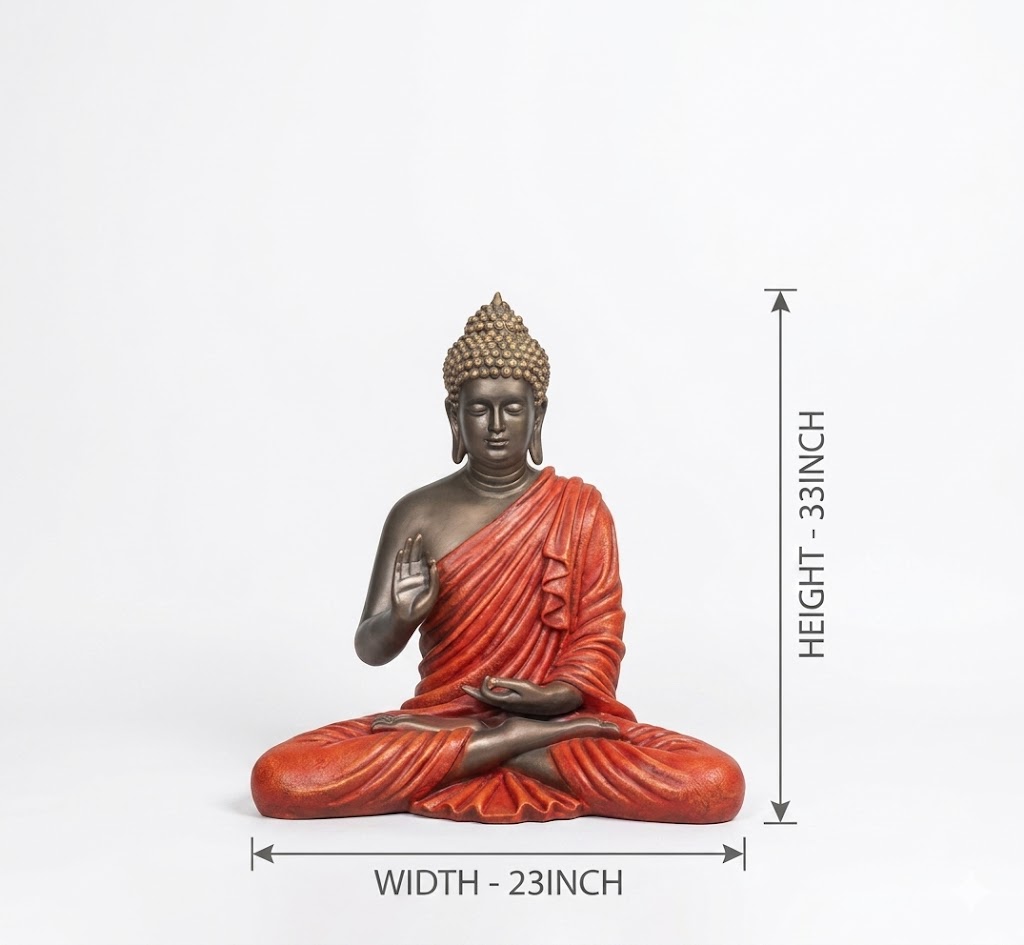 1017 ( Serene Meditating Buddha Statue – Red & Black Finish ) - Image 2