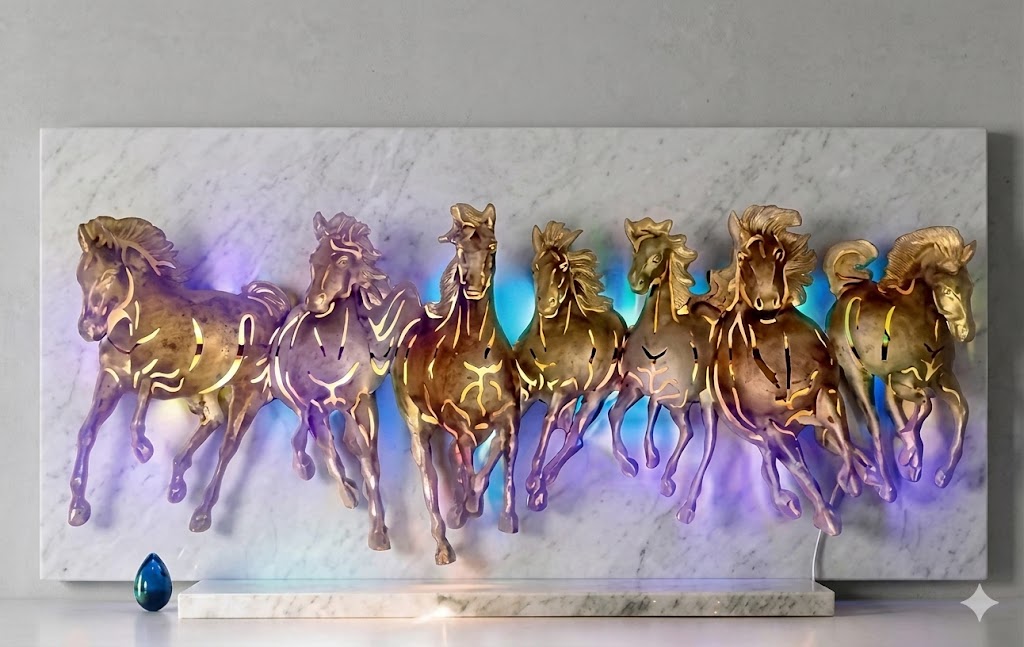121 ( Golden Galloping Horses LED Wall Art )