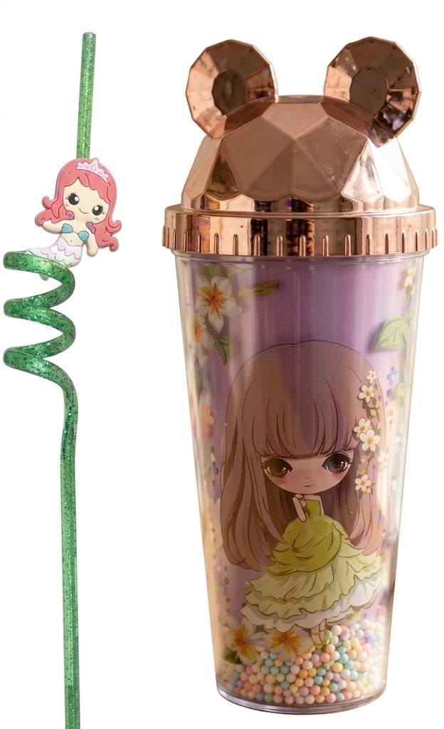 1291 (Princess Dream Glitter Tumbler with Mermaid Spiral Straw) - Image 2