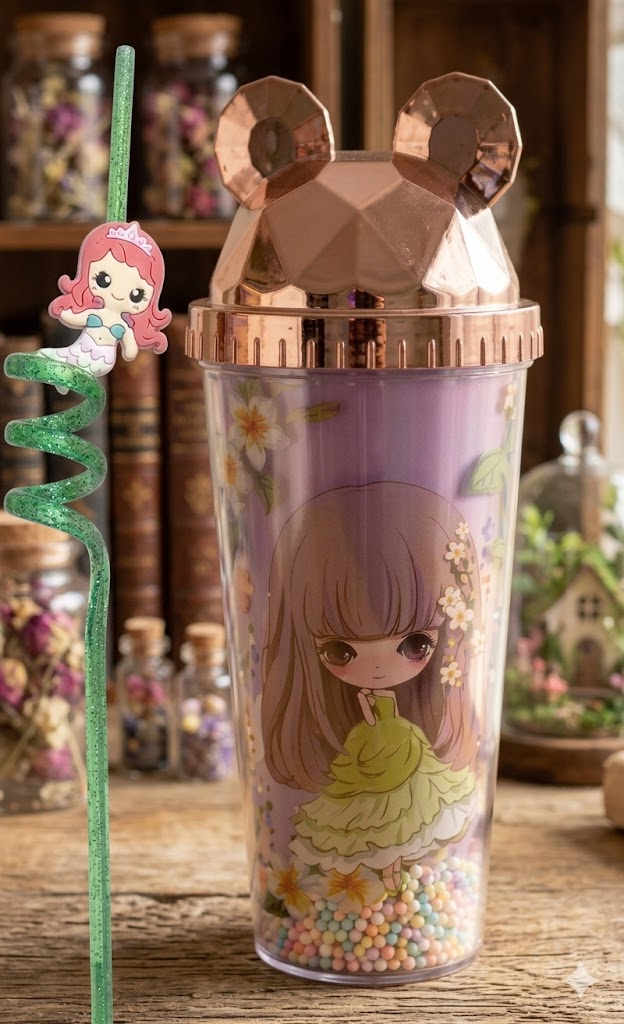 1291 (Princess Dream Glitter Tumbler with Mermaid Spiral Straw)