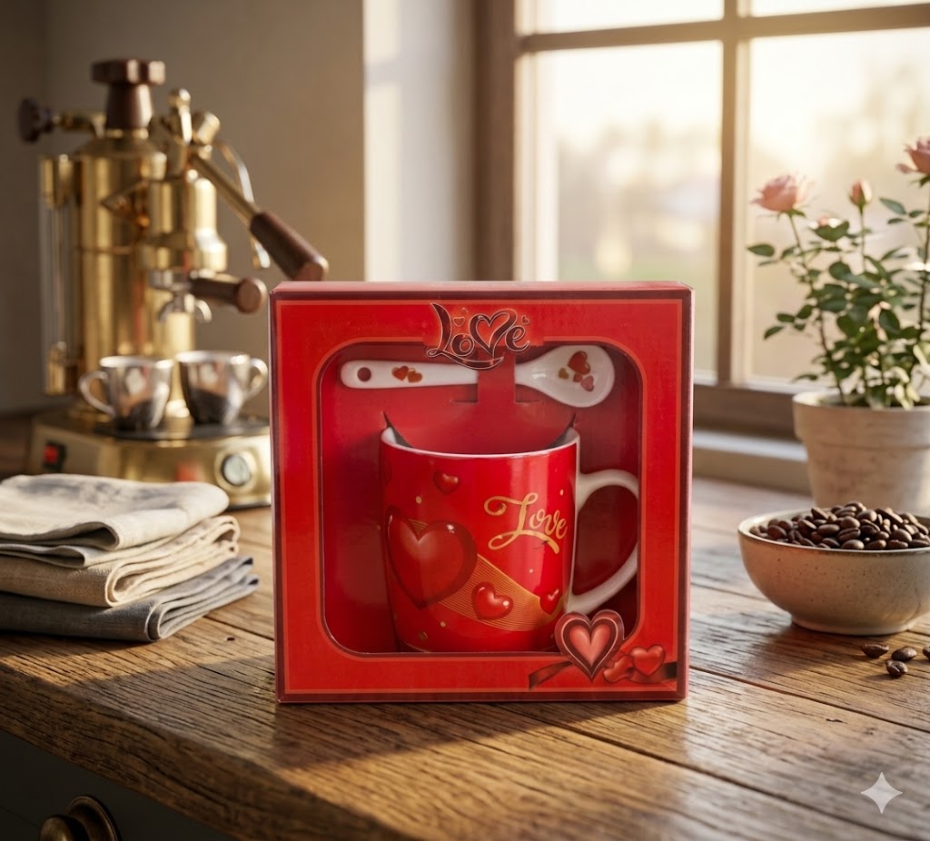 1371 ( "Love" Themed Mug and Spoon Gift Set )