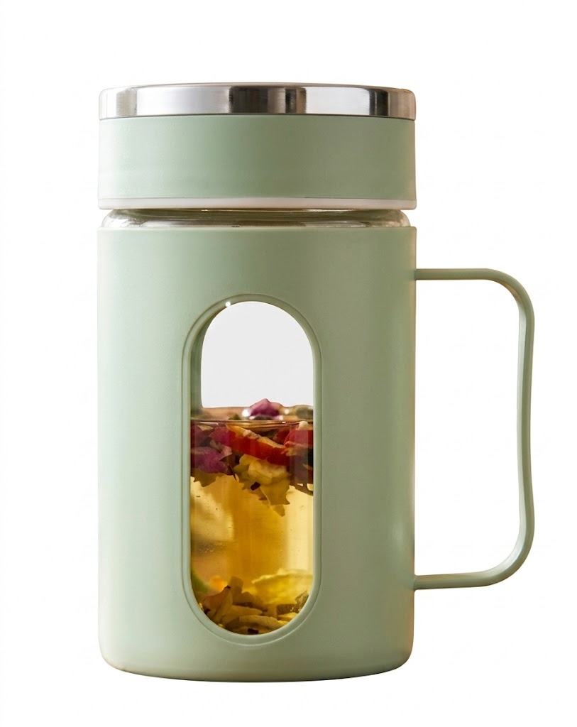 1436 (Premium Glass Tea Infuser Mug with Handle) - Image 2