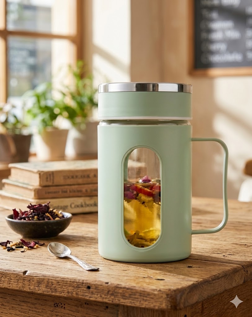 1436 (Premium Glass Tea Infuser Mug with Handle)