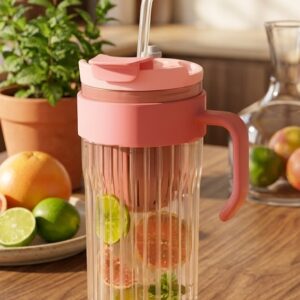 1438 (Blush Pink Ribbed Glass Hydration Tumbler)