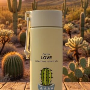 1529 ( Cream-Colored "Cactus Love" Insulated Water Bottle with Carrying Loop )