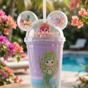 1682 ( Whimsical Mermaid-Themed Purple Tumbler with Mickey-Ear Dome Lid )