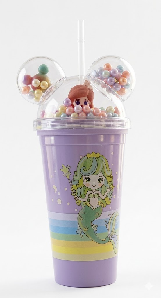 1682 ( Whimsical Mermaid-Themed Purple Tumbler with Mickey-Ear Dome Lid ) - Image 2