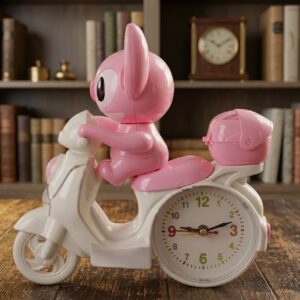 1769 ( Cute Pink Bunny Scooter Alarm Clock Showpiece )