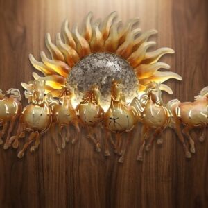 184 ( Majestic Running Horses with Sun Metal Wall Art )
