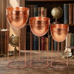 Elegant Copper Finish Metal Planter Stand Set (Set of 3)
