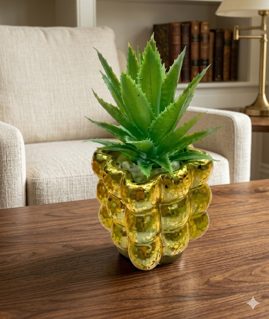 2014 (Artificial Aloe Succulent Plant in Luxury Gold Designer Pot)