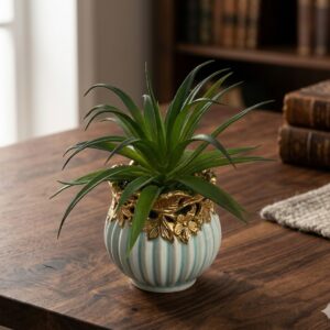 2032 (Elegant Botanical Ceramic Planter with Golden Floral Rim)
